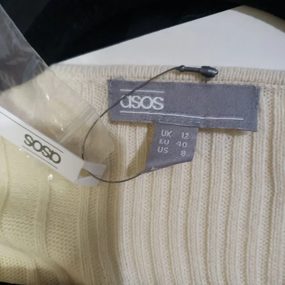 NWT ASOS sweater-beige square neck Sz 8 RRR shoulder-hem 22.5 